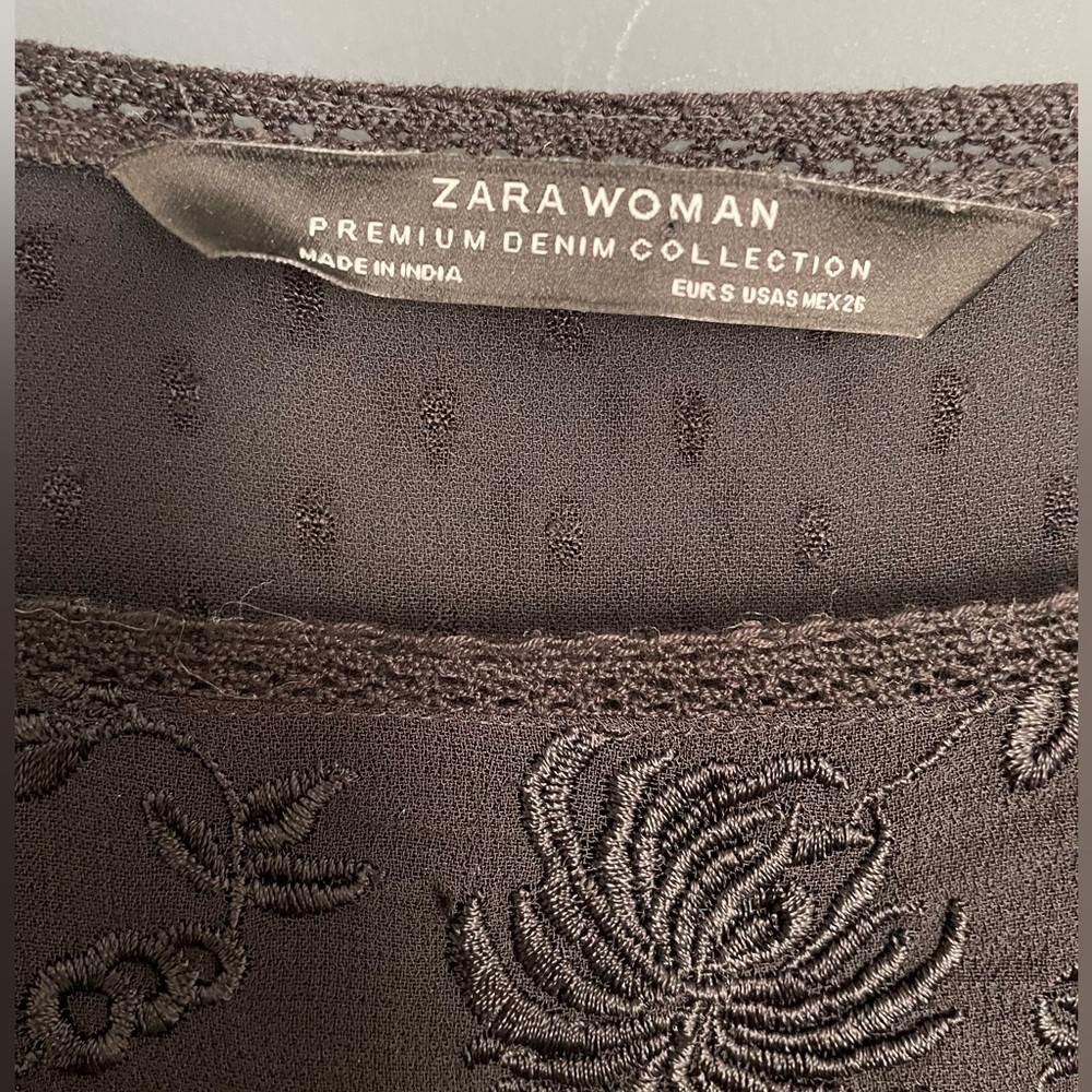Zara Women’s Embroidered Sheer Black Ruffled Victorian Whimsigoth Top Size Small - Picture 4 of 5